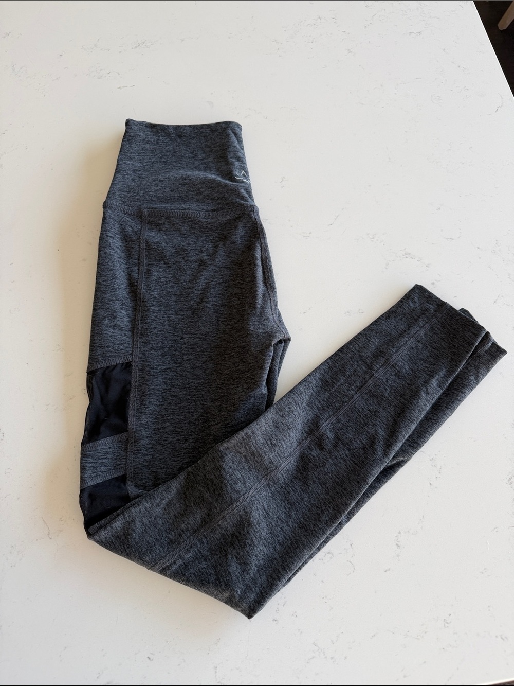 Beyond Yoga Charcoal Gray High-Waist Leggings with Mesh Panels